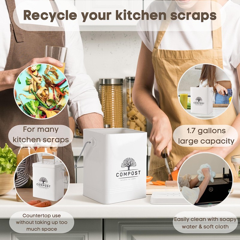 Perfnique Kitchen Compost Bin, 1.7 Gallon Countertop Compost Bin with