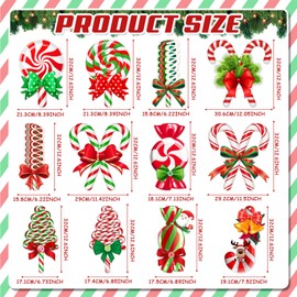Barydat 12 Pcs Large Outdoor Christmas Ornaments 10'' to 13'' Candy Nutcracker Gift Boxes Yard Decorations Giant Xmas Elf Yard Sign Hanging Ornament for Tree Porch Lawn Outside Decor(Candy)