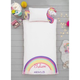 Bedding Home Kids Animal Unicorn Bedding Single | 100% Polycotton Breathable Girls Bedding | Reversible Toddler Bedding Set (Unicorn Shaped)