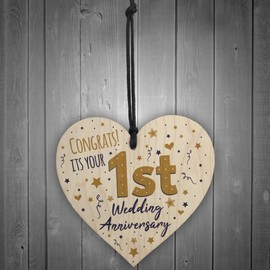 RED OCEAN Congratulations First Wedding Wooden Heart 1st Wedding Anniversary Present Gift For Her Gift For Him