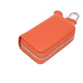 SagaSave Car Key Case, Multi-Functional Zipper Leather Key Wallet Holder Bag Cover Keychain, Car Key Interior Accessories with Metal Hook - Orange
