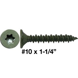 Jake Sales #10x1-1/4" Cement Board Torx/Star Head Screws Sharp Point for Fastening Cement Backer Board/Cement Board/Tile Board -Torx/Star - T-25 Torx Head (Full Box 5000 Screw Count)