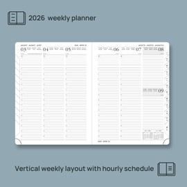 POPRUN Calendar 2026 Weekly Planner 22 x 16.5 cm, 17-Month Diary (Jan.2026-Dec.2026), Book Calendar 1 Week 2 Pages Soft Cover with PU Leather - Navy Blue