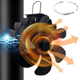 Magnetic Wood Stove Fan, Pipe Fireplace Fan, 4/5 Blades Stove Fan on Chimney, Silent Motors, Push Horizontal Air Flow, Heat Powered Wood Stove Fan for Wood Burning Stove/Gas/Pellet/Log (5 Blades)