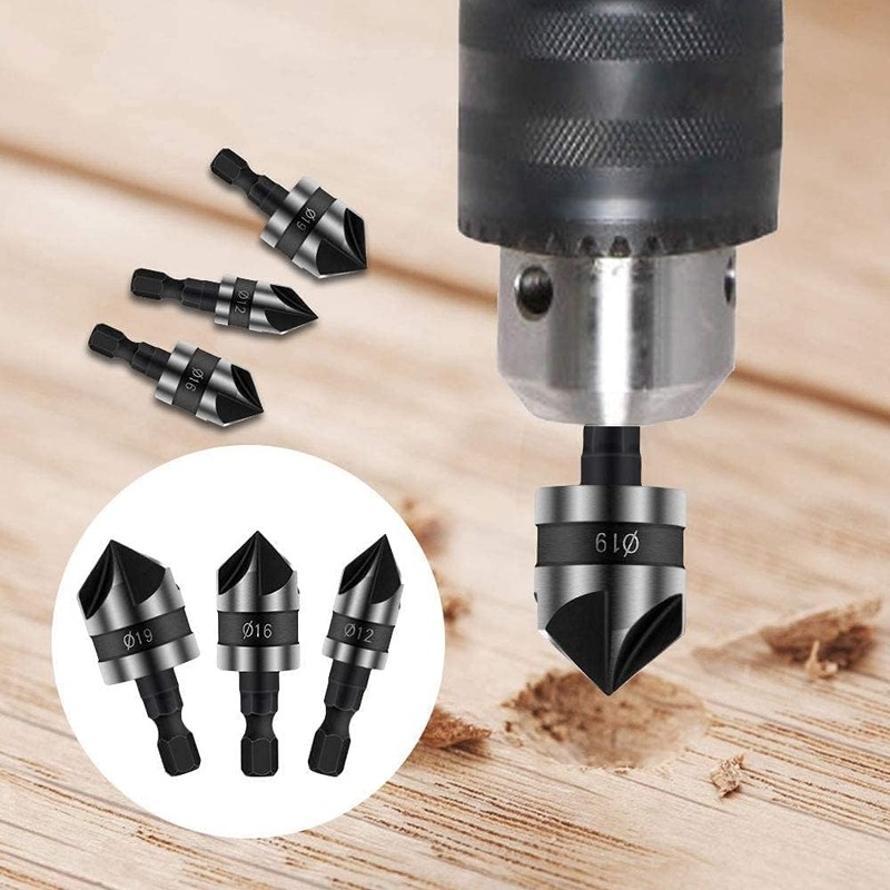 3 PCS 1/4 Inch Hex Shank, 5 Flute 90 Degree