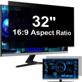 32 Inch Computer Privacy Screen Filter for 16:9 Widescreen Monitor, Removable Eye Protection Anti Glare Blue Light Filter Privacy Shield, Anti Scratch Anti Spy Screen Protector Film 32 In