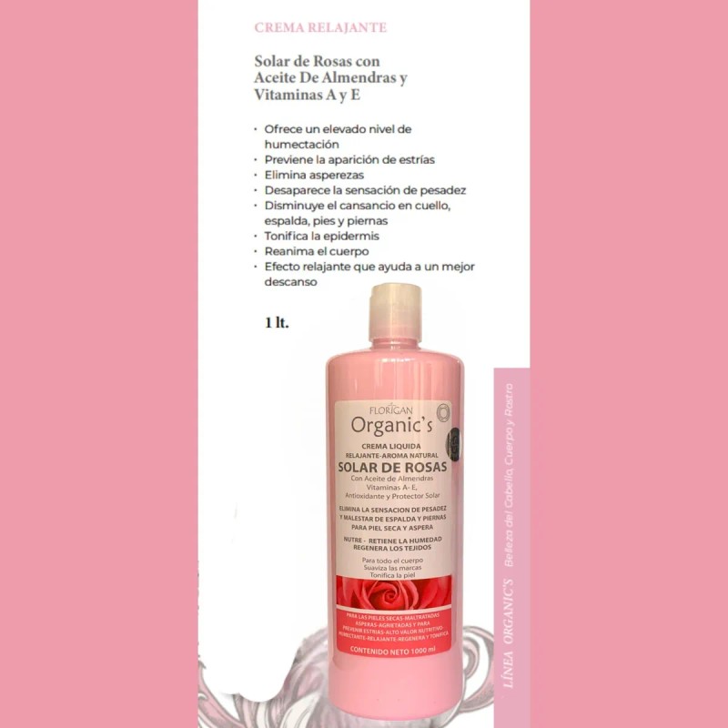 Crema Relajante Solar De Rosas Con Aceite De Almendras 1lt.