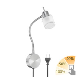 ledscom.de Miras Reading Lamp Gooseneck Switch Plug + GU10 LED Lamp Warm White 3 Levels Dimming: Max. 500 lm