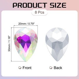 sourcing map 8Pcs 20 x 30mm Teardrop Rhinestones Glass Pointed Back Rhinestone Beads Gems for Jewelry Making Costume Crystal Embellishments Crafts,AB Colorful