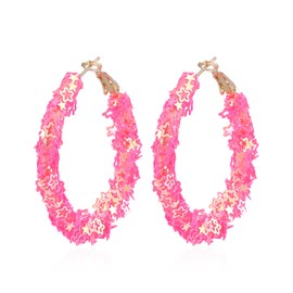 GBAHFY Bohemian Shiny Glitter Sequins Hoop Earrings Wrapped Gold Plated Circle Statement Rhinestone Dangle Drop Earrings for Women Boho (Pink Star Sequins)
