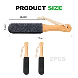 DAJING 2PCS Foot Files for Hard Skin - Natural Pumice Stone & Wooden Handle, Foot Scrubber & Exfoliator, Callus Remover, Pedicure Rasp (Black)