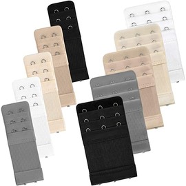 Bigqin Bra Extender, Elastic Bra Extension, 3 Hooks Bra Extender Extension with 2 Hooks, Pack of 10, Grey, white, beige, nude, black