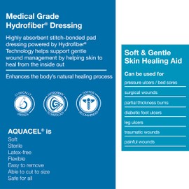 ConvaTec AQUACEL Extra 2"x2" Hydrofiber Absorbant Dressing for Moderate to Highly Exuding Wounds, Non-Woven Two-Dimensional Strengthening Fibers, Square, 10ct Box