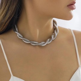 Twist Chain Chunky Choker Necklace, 40cm Choker Length/46cm Necklace Length Adjustable, Waterproof Stainless Steel, 40-46cm Adjustable Length, with Gift Pouch