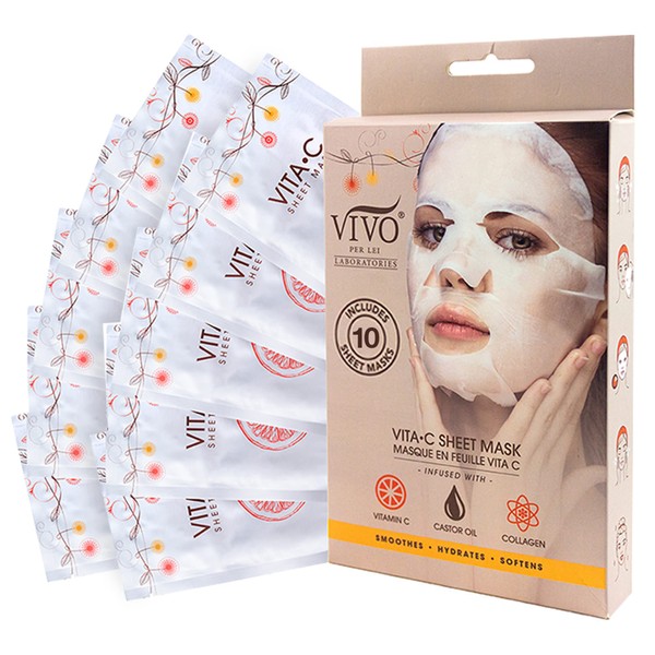 Vivo Per Lei Vitamin C Sheet Mask - Vitamin C Sheet Mask for Anti Aging - Mask with Collagen - Vitamin C Mask For Healthy Skin from (2 Pack)