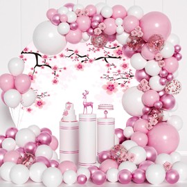 AOFOTO Pink Cherry Blossom Round Backdrop Japanese Style Blossom Floral Spring Flower Circle Backdrop for Photography Happy Birthday Party Baby Shower Decor Wedding Reception Carnival 6.5x6.5ft