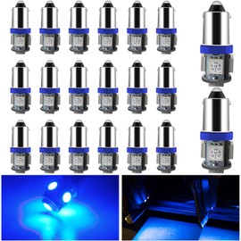 YM E-Bright 20-Pack Blue BA9S 5050 5SMD Led Bulbs Clearance Wedge Light License Plate Lamp Side Maker Light 12V