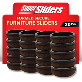 Super Sliders 1" Round Formed Secure Reusable Felt Furniture Sliders for Hard Surfaces, Noise-Reducing Adhesive Furniture Moving Pads, Fits 1" Legs, Set of 20, Brown