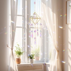 DEMIUKO Crystal Suncatchers for Window Hanging Boho Ornament Wind Chimes Garden Sun Catchers Bead Prism Rainbow Maker Rhombus Pendant for Home Office Window Decor Crystal Gift for Girls Women