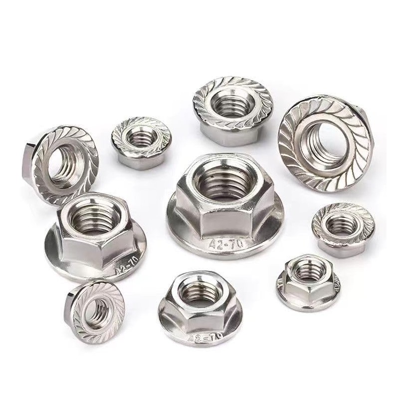 M10-1.5 Serrated Flange Hex Nuts, M10 Hexagon Flange Nuts 304