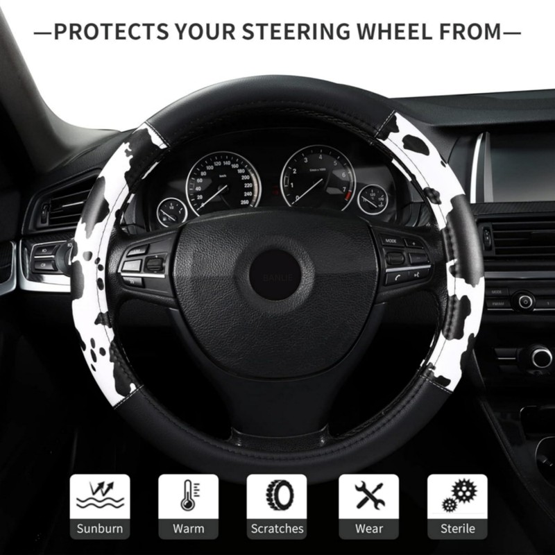 Cow Print Steering Wheel Cover, Universal 15 Inch Cute Steering