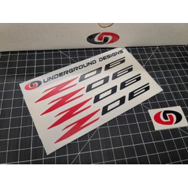 Z06 Decals (4pk) Corvette Racing 6" Accent Stickers C5Z C6Z C7Z C8Z LSX LTX (Gloss Black & Red)
