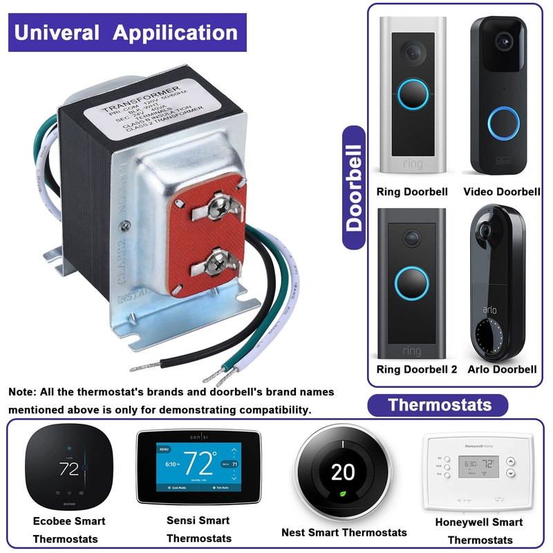 Doorbell Transformer 24V 40VA AC Power Supply Thermostat Power Adapter