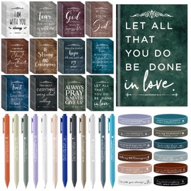 Gueevin Christian Easter Gifts Set Bulk for Men Bible Verse Notepads Inspirational Mini Ballpoints Silicone Wristband for Women Man of God Church Sunday School Fathers Day(12 Sets)