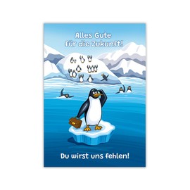 Leaving Card for Colleagues, Colleagues, Teachers for Change of Jobs, Retirements, Company Change, Folding Card with Envelope, XXL Format, A4 Penguin