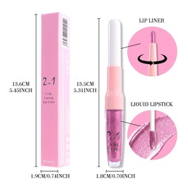 evpct Light Rose Pink Metallic Glitter Lip Liner and Lipstick Combo Lip Gloss Stain Set Makeup for Women Long Lasting Waterproof 24, Pink Metallic Shimmer Frosted Iridescent Shiny Liquid Lipstick 10