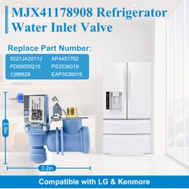 MJX41178908 Refrigerator Water Inlet Valve Compatible with LG Kenmore Refrigerator LFX25961AL LFX25975ST LMX25981SB etc. OEM Upgrade MJX41178908 Water Inlet Valve Replaces 5221JA2011J PS3536019 etc.