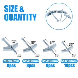 BESTYCHAO 32pcs 4 Sizes Wing Spring Toggle Bolt with Screws Assortment Kit M3 M5 M6 for Plasterboard Hollow Wall Fixings