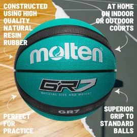 Molten GR Basketball, Indoor/Outdoor, Premium Rubber, Size 7, Impact Colour Green/Black, Suitable For Boys age 14 & Adult (BGR7-GK)