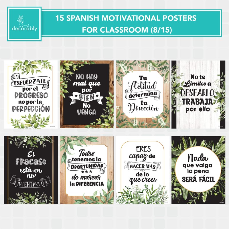 Decorably Spanish Motivational Posters for Kids, 15 Spanish Posters for
