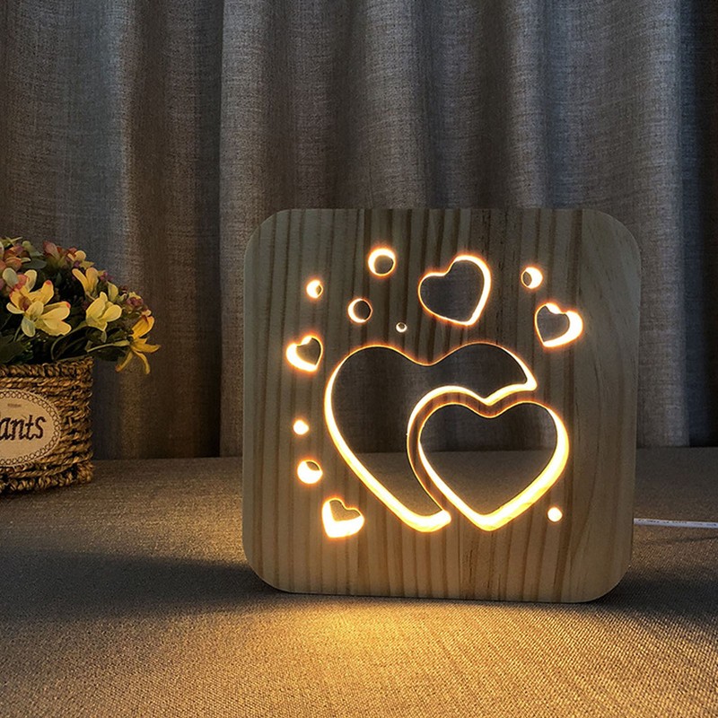 Wooden 3D LED Light Valentine's Day Hollow Hearts Shape Style