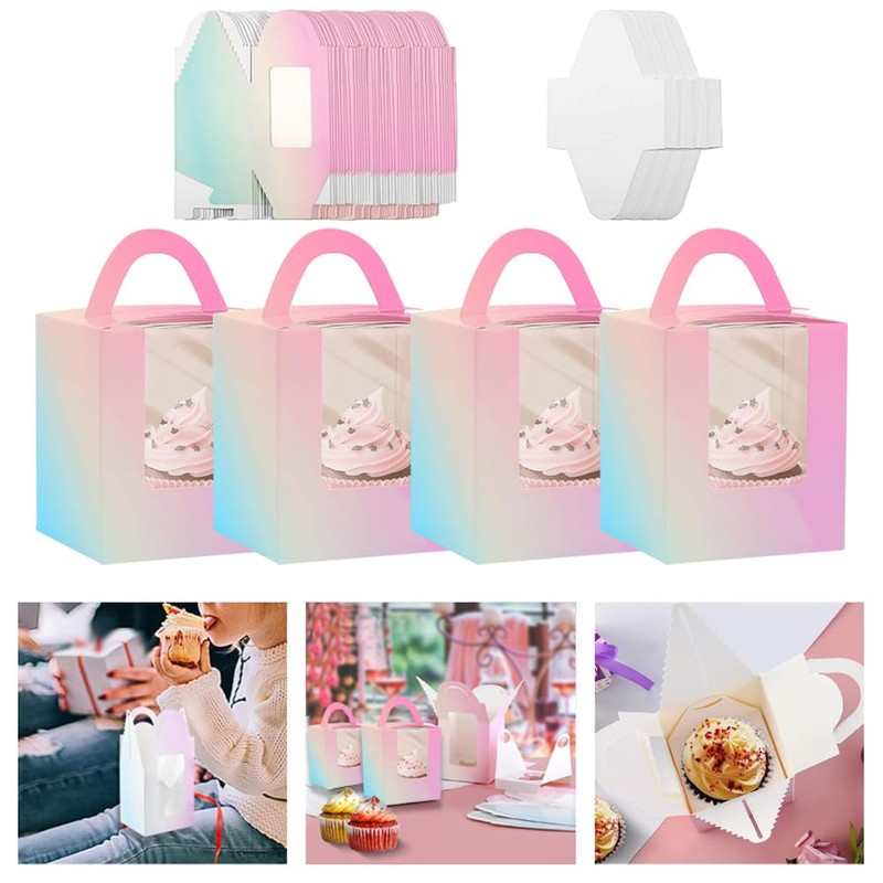 Single Cupcake Boxes, 30 Pcs Individual Cupcake Boxes, Paper Bakery