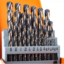 YOHANSEN 29Pcs Cobalt Drill Bit Set, 135 Degree Tip High-Speed Steel with Black and Gold Finish, Stainless Steel, Plastic, and Wood with Metal Indexed Storage Case 1/16"-1/2"
