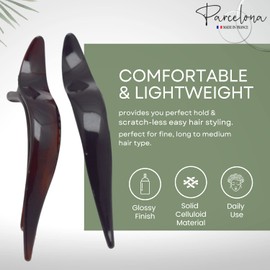 Parcelona French Brill Beak Set of 2 Large Black Tortoise Shell Brown Salon Hinge Side Slide In Alligator Hair Clip Clamp 4.5 Inches