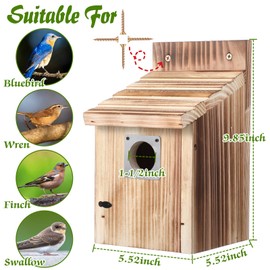 Dreyoo 8 Pack Cedar Bluebird Box Houses for Outside, 1-1/2” Entrance Hole Wooden Bird Houses with Metal Predator Guard, Secure Latch, Fledgling Grooves, Air Vents for Bluebird Wren Swallow Finch