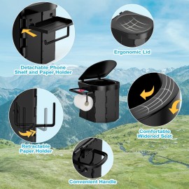 PAHTTO Portable Camping Toilet with Detachable Phone Shelf and Toilet Paper Holder