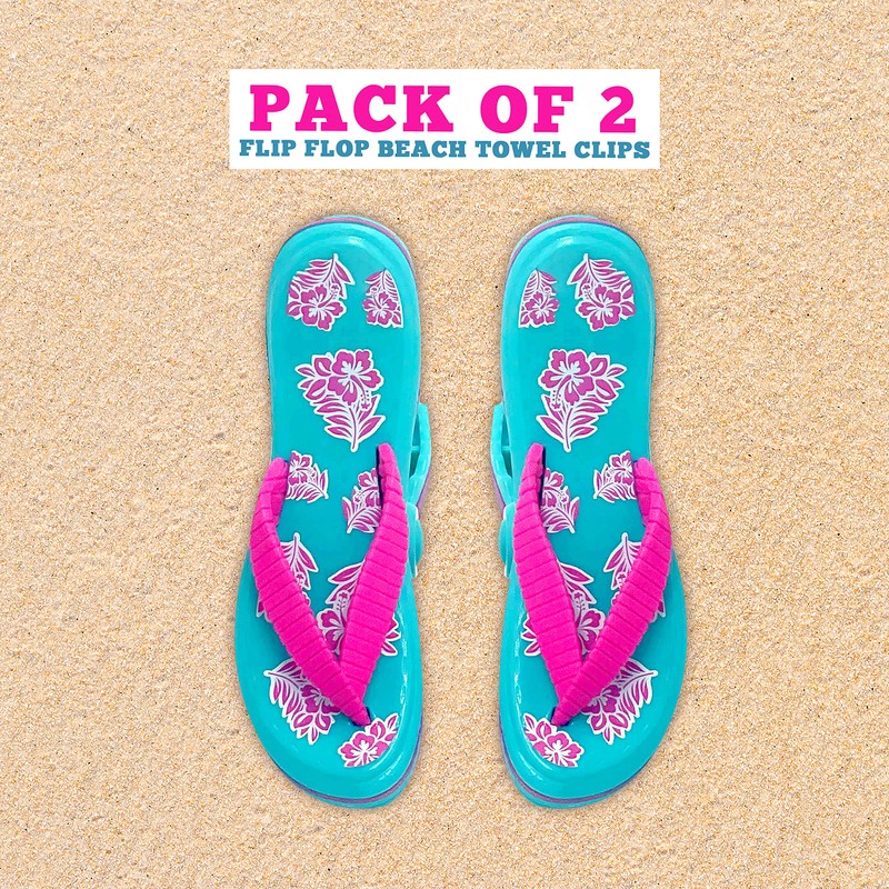 PERFORMORE Flip Flop Beach Towel Clips (Pink Strap), 2-Pack, Portable