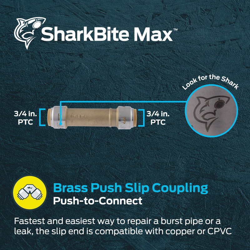 SharkBite Max 3/4 Inch Slip Coupling, Push to Connect Brass