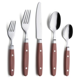 Annova Besteck-Set, 20-teilig, Edelstahlgriff mit Nieten/Retro-Besteck – 4 x Tafelmesser; 4 x Menügabel; 4 x Salatgabel; 4 x Esslöffel; 4 x Dessertlöffel (Braun)