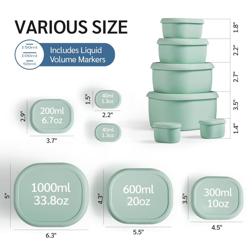 ISSEVE 6Pcs/Set Nesting Silicone Food Storage Containers with Lids, BPA