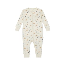 MORI Baby Boys and Girls Long Sleeve Bodysuit in Bear Print - Unisex Infant One Piece Romper with Envelope Neck - 0-3 Months
