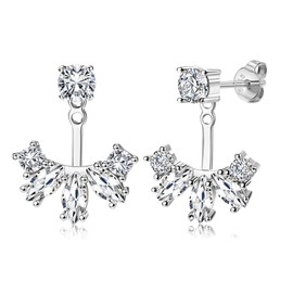 Dochais Ear Jacket Earrings S925 Sterling Silver 2 in 1 Cubic Zirconia Stud Earrings 14K Gold Front Back Earrings with 5A Zirconia Hypoallergenic Earrings for Women Girls Gold & Silver, Brass