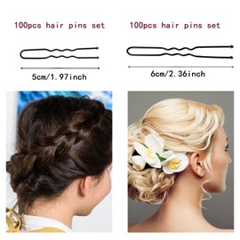 Pack of 200 Hair Pins, 5 cm & 6 cm Hair Clips, Bobby Pins, Metal Hair Clips, U-Shaped Hair Pins, Black with Storage Box for Women, Girls, Hairstyling Hairstyles (Black)