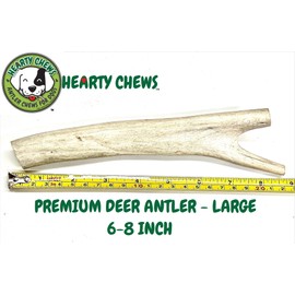 HEARTY CHEWS Deer Antler for Dogs | 100% Organic Grade A Antler | Natural Dog Chew | Supports Teeth & Gum Health, Long Lasting Dog Treat | Edible Puppy Toy - Large (About 6-8 inches)
