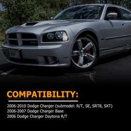 Gempro LED Front Side Marker Lights for Dodge Charger 2006 2007 2008 2009 2010 Corner Turn Signal Lamps, 2PCS (Smoked Black)