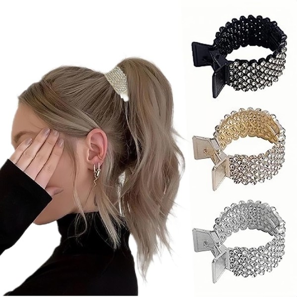 3PCS Hair Claw Clips,1.77 Inch Small Rhinestone Shark Hair Clips